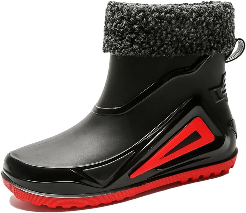 

Мужские рыбацкие ботинки Wjnvfioo для активного отдыха, нескользящие, легкие походные ботинки, дождевые сапоги Shaxi, прочные водонепроницаемые резиновые ботинки, черный/красный