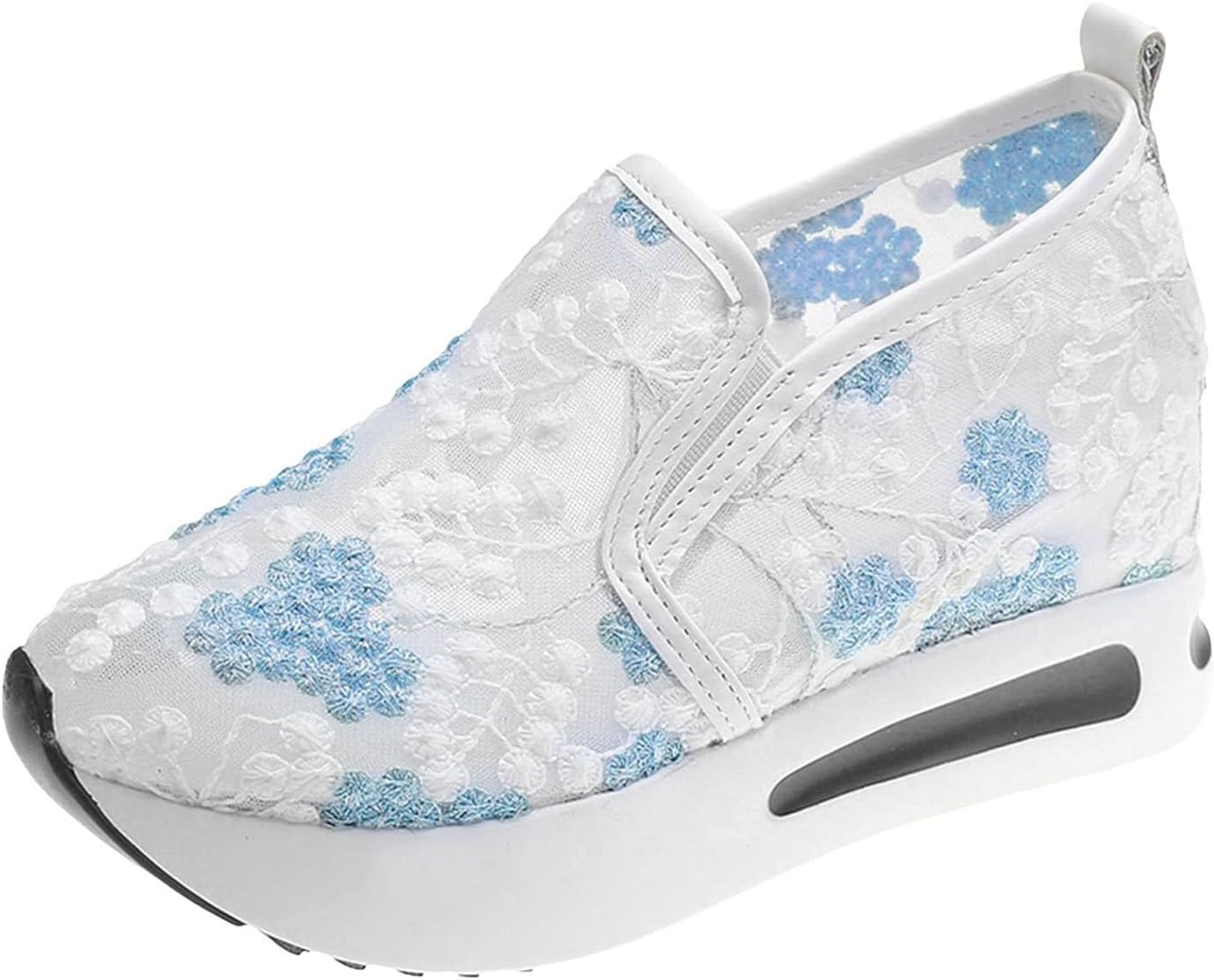 

Женские кроссовки на платформе Wedge, модные с цветочной вышивкой, сетчатые, удобные, с массивной подошвой, скрытыми высокими каблуками, на слипон, повседневные и нарядные, дышащие, для ходьбы с поддержкой свода стопы Mmoneyake, синий