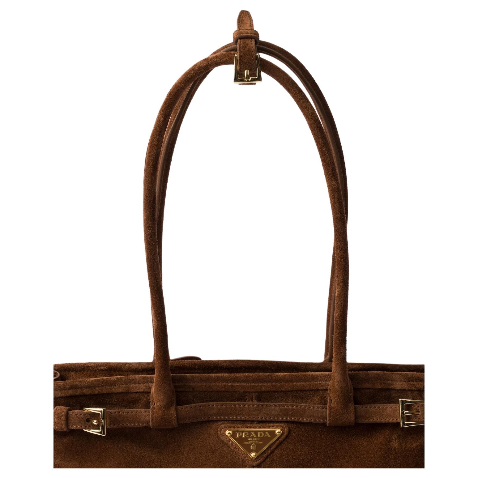 PRADA Сумка через плечо Bonnie Suede Cow Leather Medium для женщин Cocoa Brown — фото 4