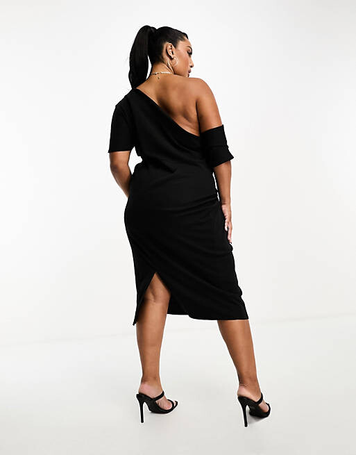 

Черное платье-карандаш со складками на плечах ASOS DESIGN Curve, Черный, Черное платье-карандаш со складками на плечах ASOS DESIGN Curve
