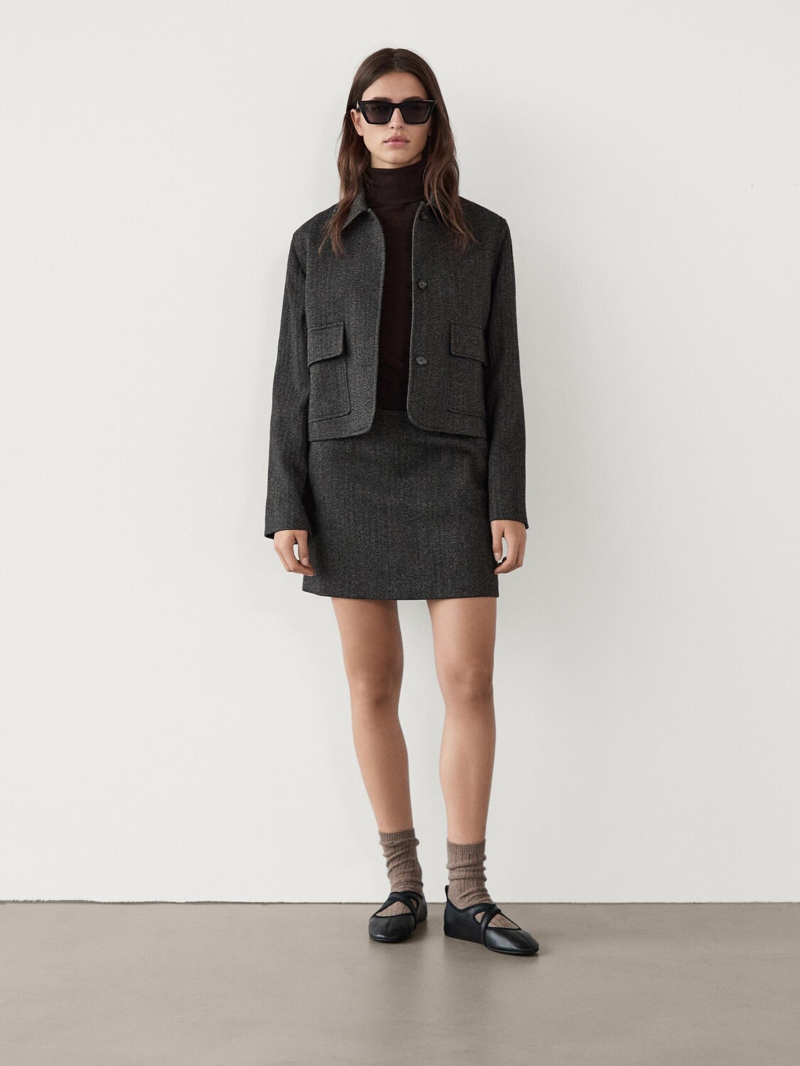 

Мини-Юбка прямого кроя Massimo Dutti, серый