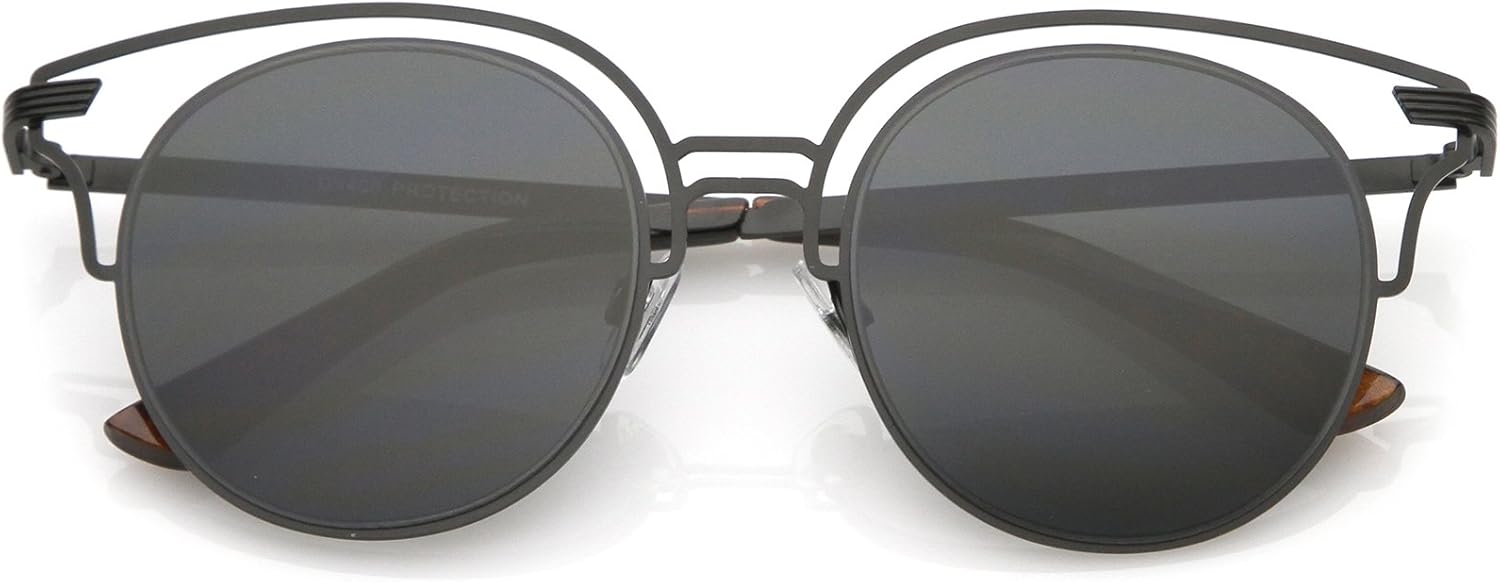 

Солнцезащитные очки zeroUV с уникальными металлическими вставками, круглыми линзами нейтрального цвета и плоским дизайном «кошачий глаз», диаметр линз 50 мм, Black Black / Smoke