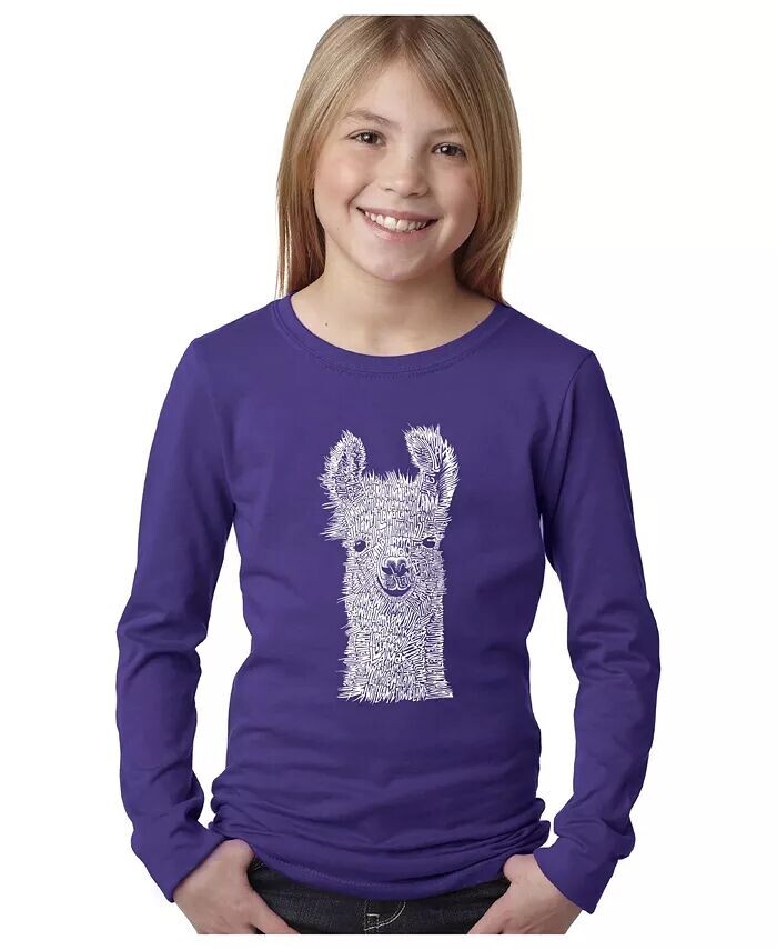 

Футболка с длинным рукавом Big Girl's Word Art - Llama LA Pop Art, фиолетовый