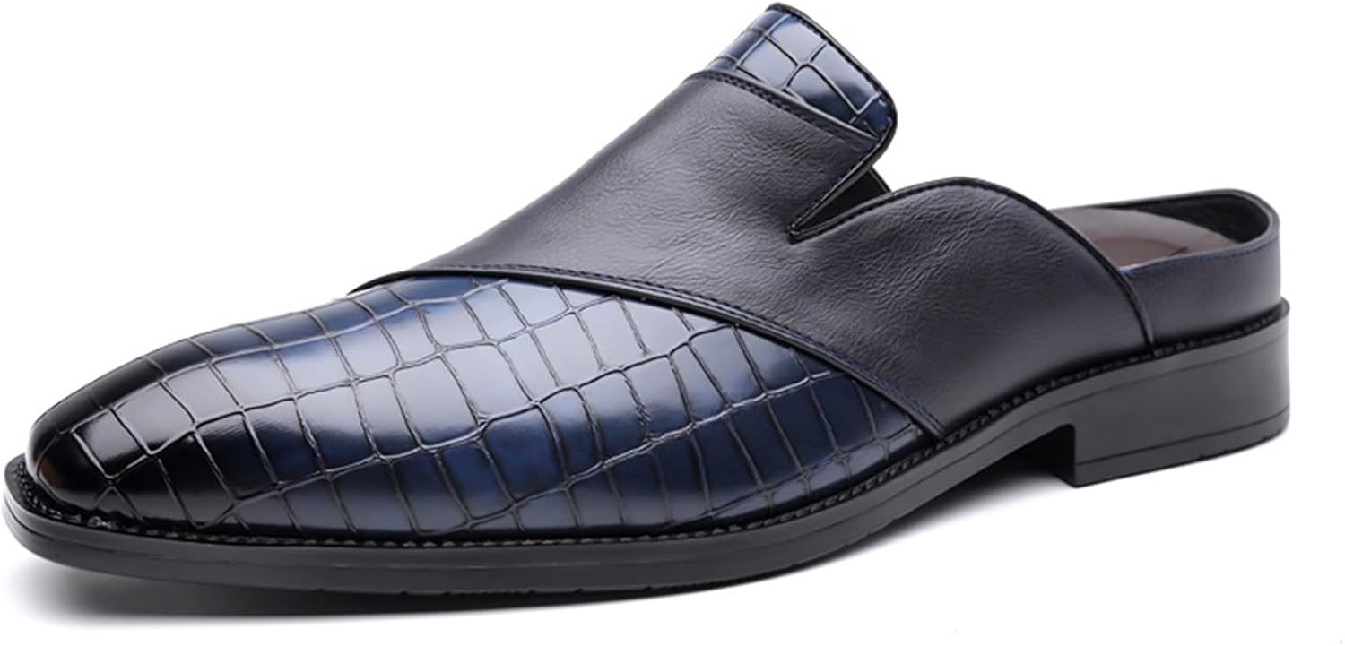 

Мужские мюли с потертым цветом, текстурным массивным каблуком, ретро заостренным носком, противоскользящей подошвой, повседневная обувь для работы, вождения и прогулок Bedgmdeg, синий