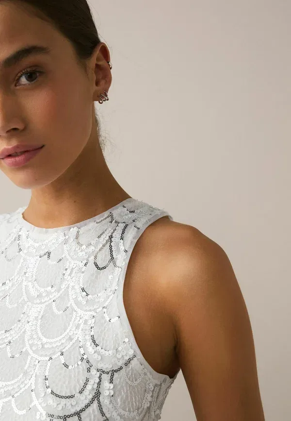 Топ Next, Regular fit sequin bridal sleeveless tank top, белый с серебром — фото 3