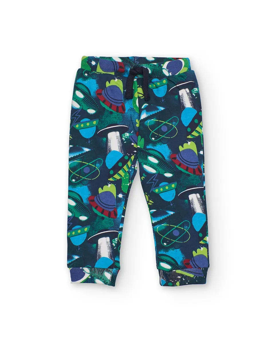 

Флисовые брюки для мальчика темно-синего цвета с принтом космических кораблей Tuc tuc