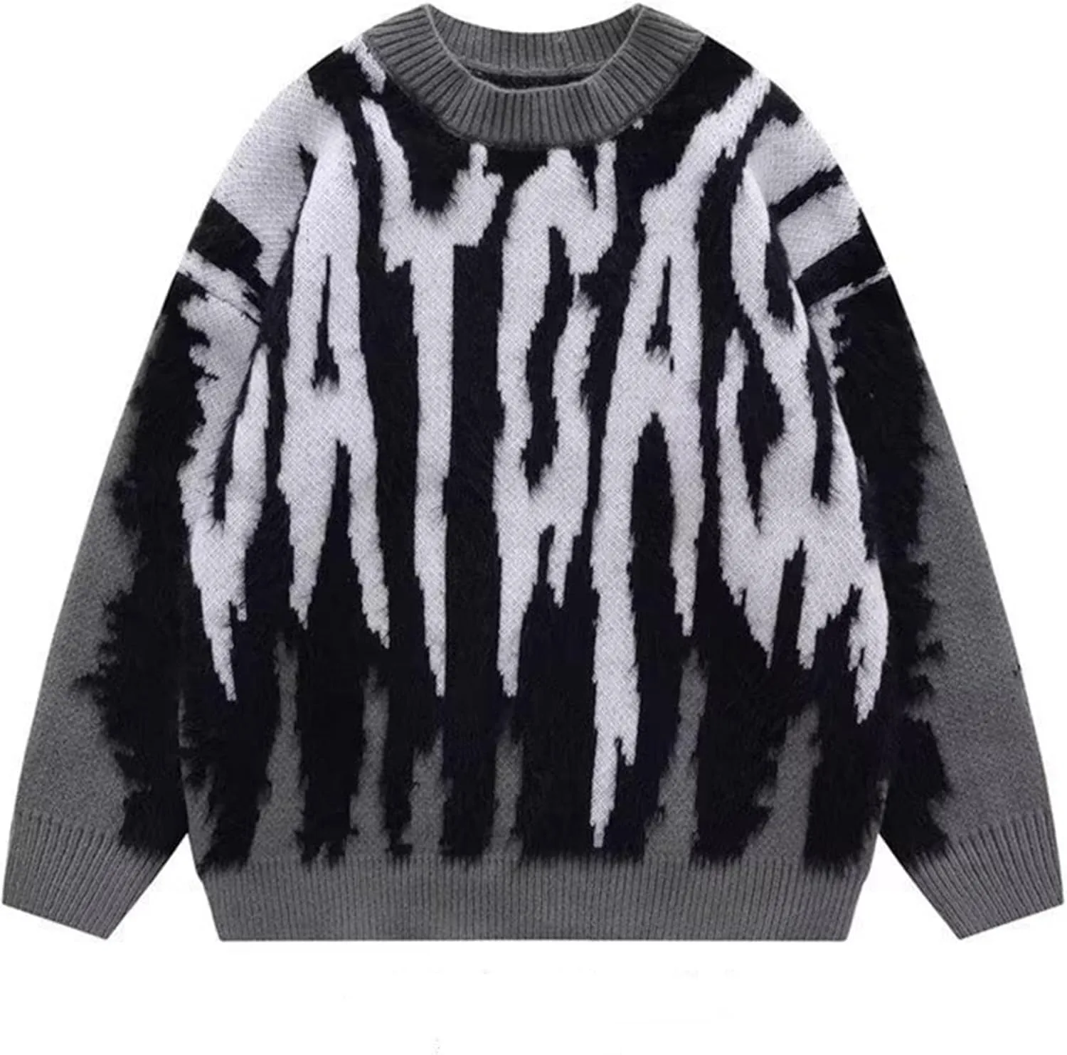 

Мужской теплый свитер Colorblock с принтом Double Flame, вязаный свитер Crewneck в стиле Y2k SAGGION