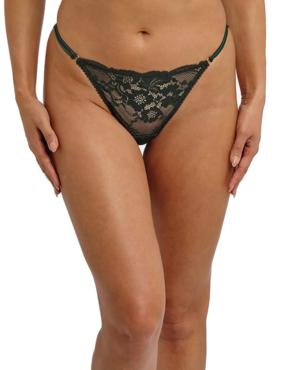 

Трусики-танга с низкой посадкой, кружевом и атласными нитями Wacoal, зеленый