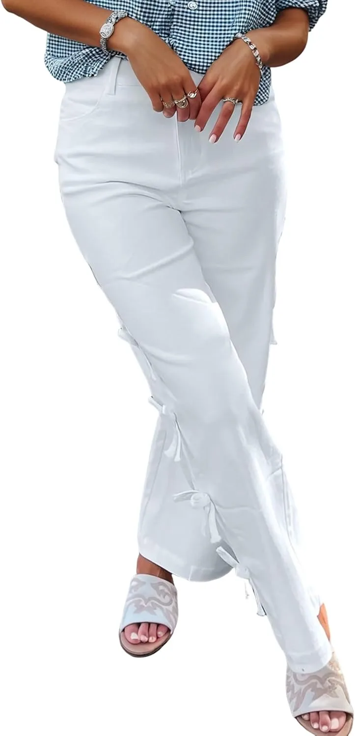 

Джинсы для женщин white с бантом на боку straight leg Loricete