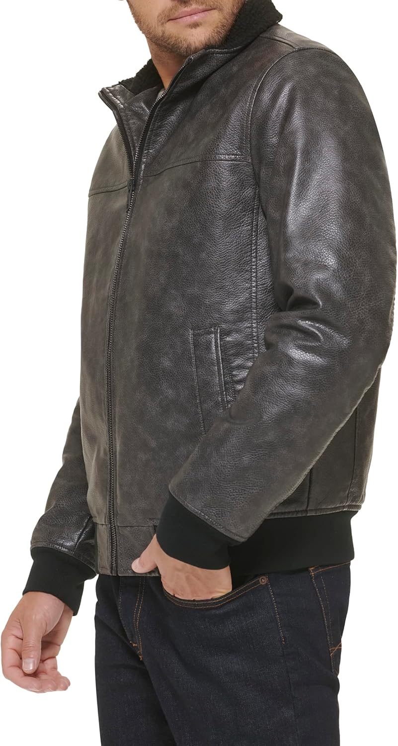 Мужская куртка-бомбер из искусственной кожи Tommy Hilfiger, Black Sherpa Collar — фото 3