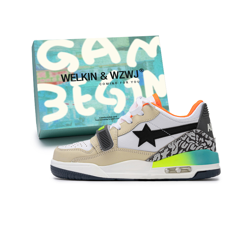 

WELKIN&WZWJ Коллекция Stars, белые кроссовки противоскользящие увеличивающие рост низкие скейтборд обувь унисекс бежево-оранжевые, цвет Beige Orange