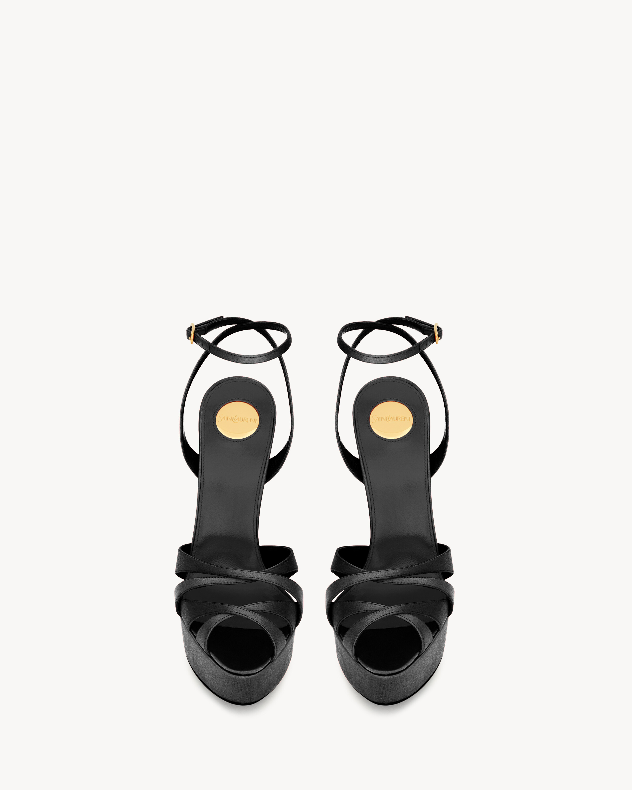 Босоножки на платформе CHANDELLE из сатинового крепа Saint Laurent, черный — фото 2
