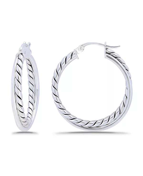 

Серьги-Кольца с застежкой-кнопкой из окисленной полированной трубки Macy'S, silver