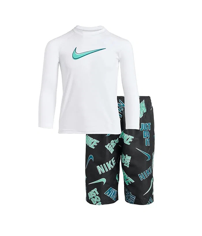 Купальный костюм Long Sleeve Hydroguard Top & 5" Volley Short Set Nike Kids, Black