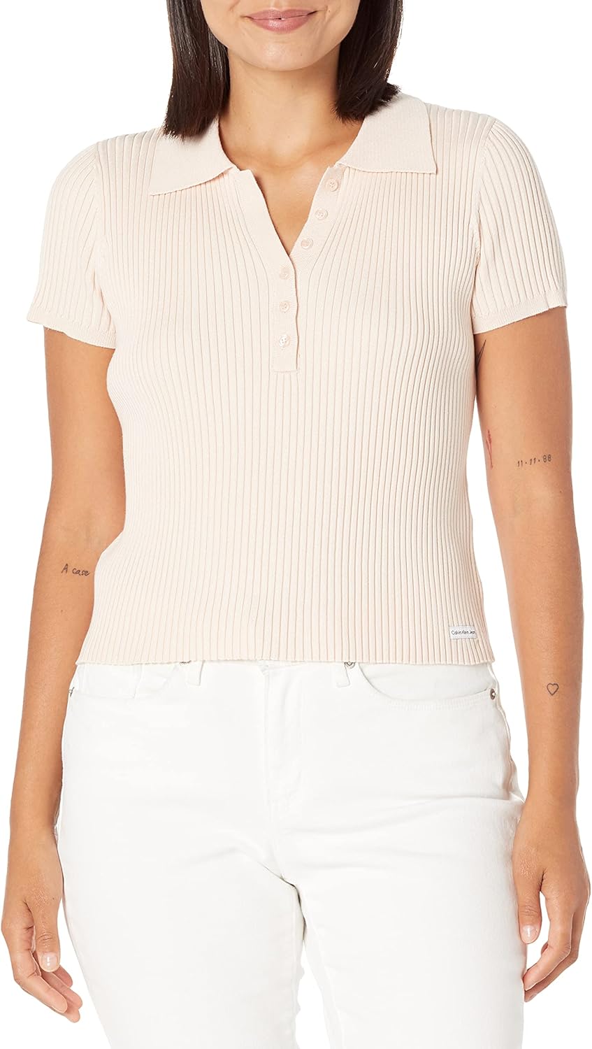 

Женская рубашка-поло Calvin Klein Regular с короткими рукавами и рубчиком, Peach Ice