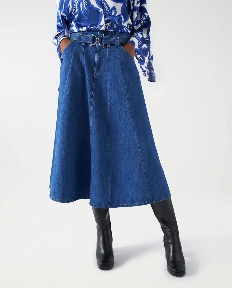 

Джинсовая миди-юбка с поясом Salsa Jeans, синий