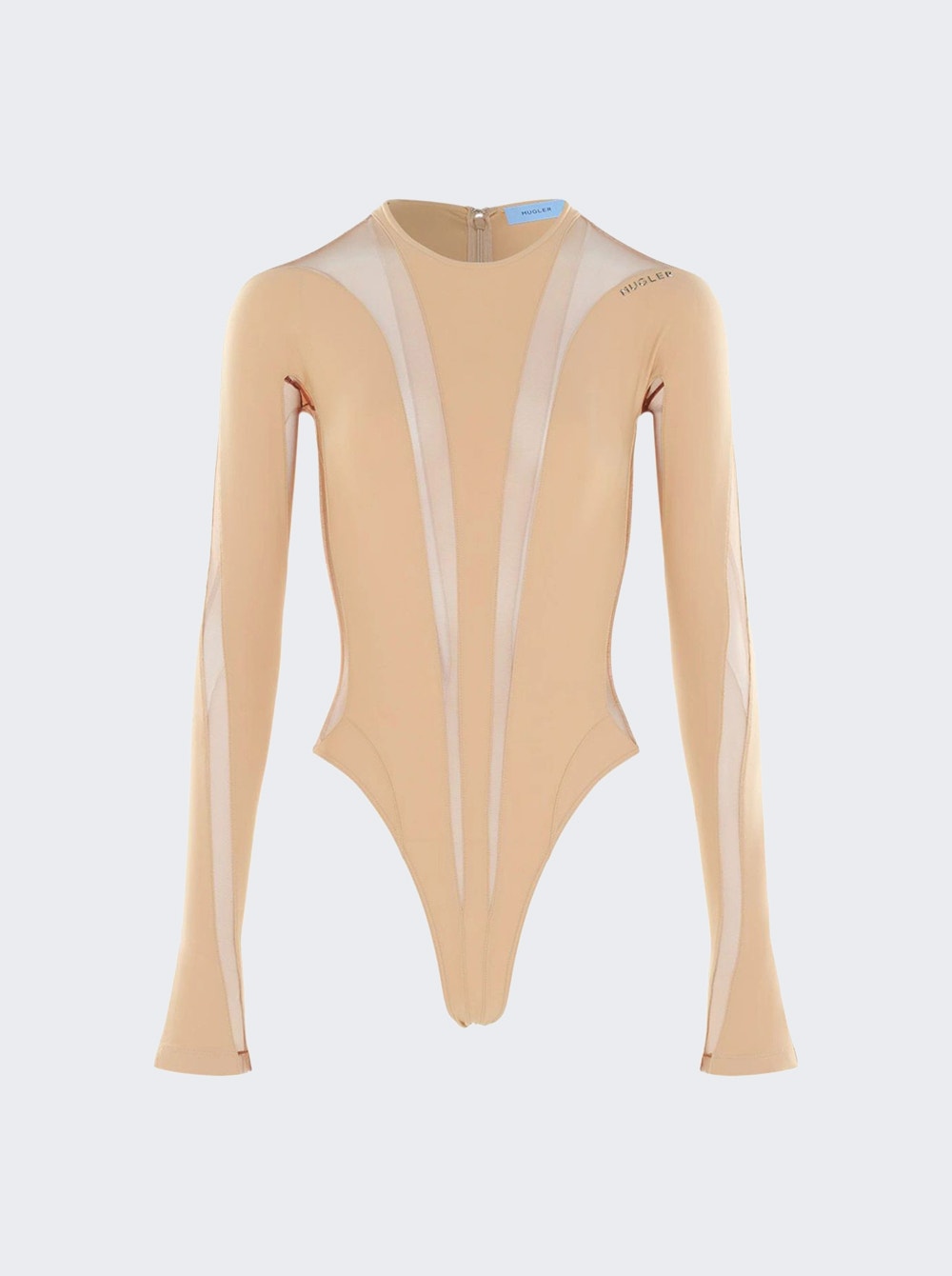 

Боди с длинными рукавами и прозрачными вставками Mugler, бежевый