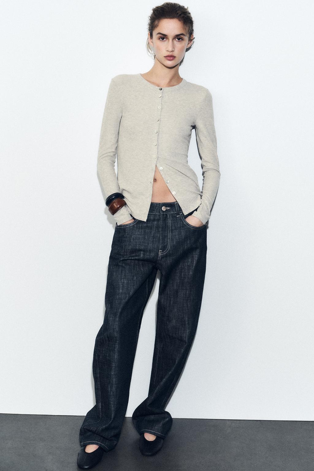 

Футболка в рубчик на пуговицах ZARA, цвет Beige marl