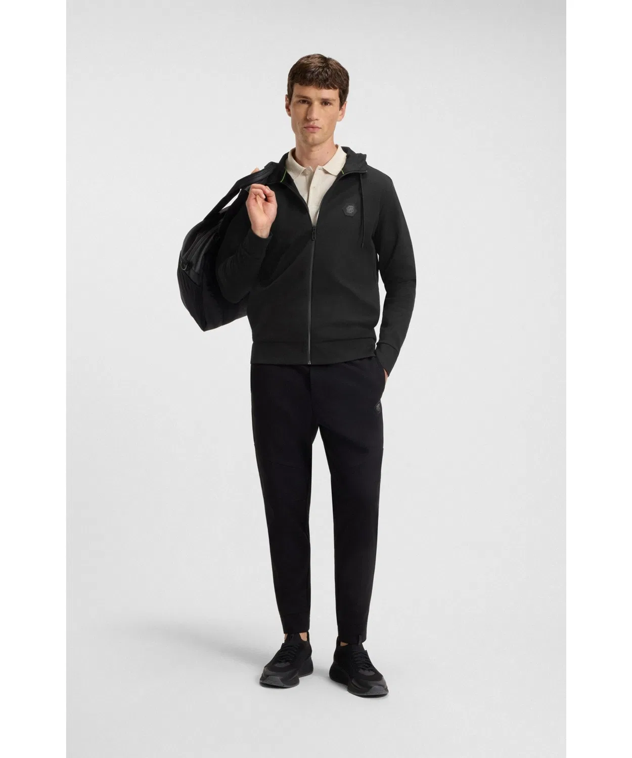 Худи Relaxed Fit BOSS с Double B монограммой, черное — фото 3