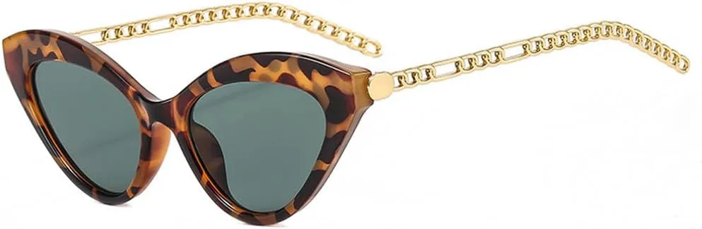 

Ретро-солнцезащитные очки «кошачий глаз» для женщин, модные очки с металлической цепочкой, защита от УФ-излучения UV400 для мужчин HVTVTLA, Leopard Dark Green