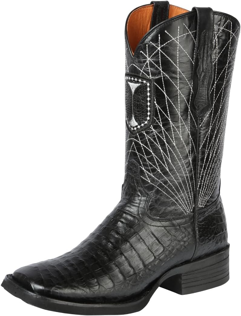 

Мужские ковбойские сапоги El General с квадратным носком и принтом из кожи каймана 30 Generic, черный