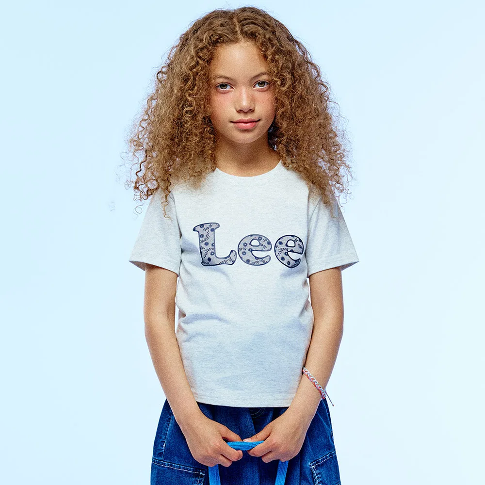 Детская футболка с кружевным принтом, белая меланж, от Lee Kids