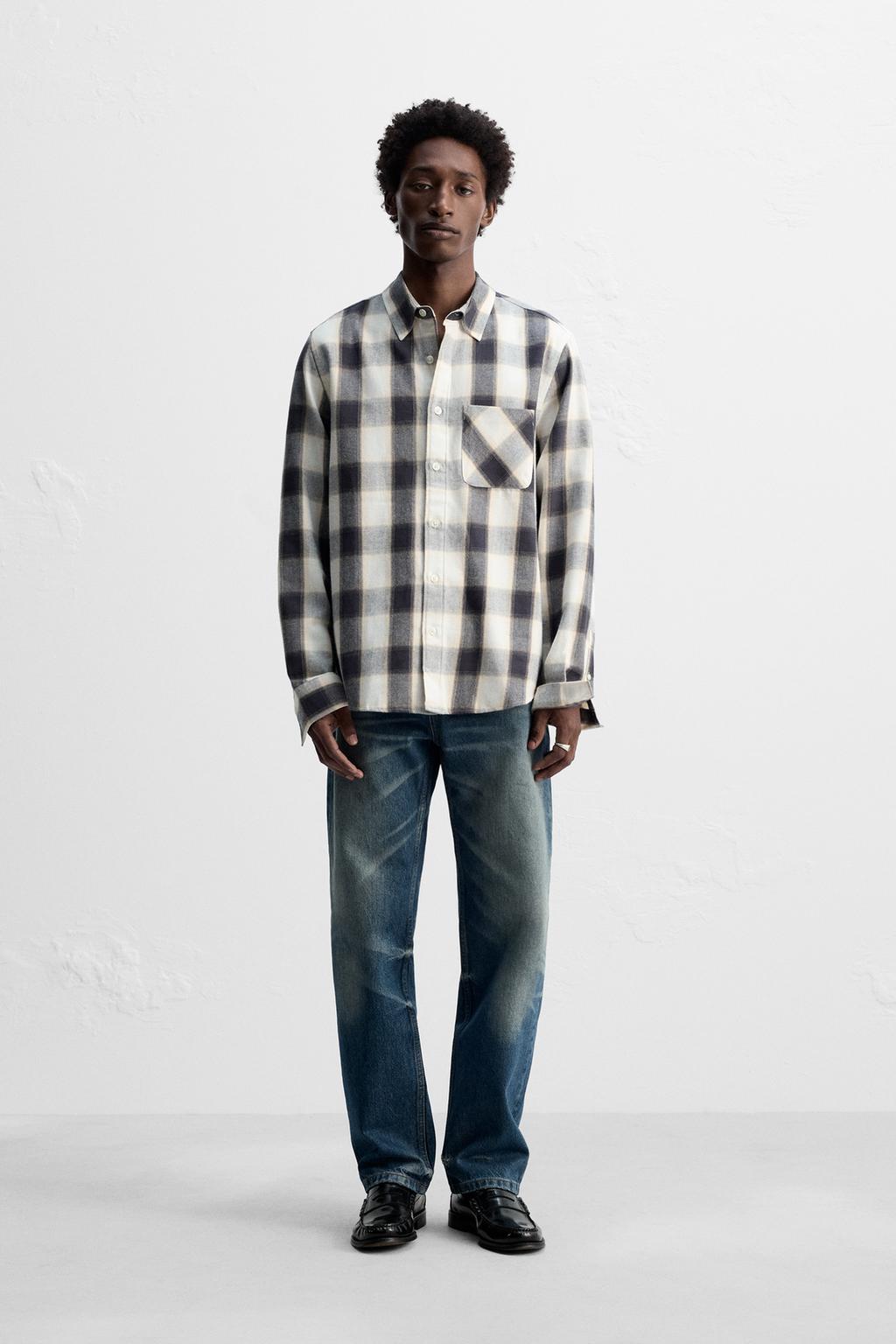 

Клетчатая рубашка ZARA, экрю