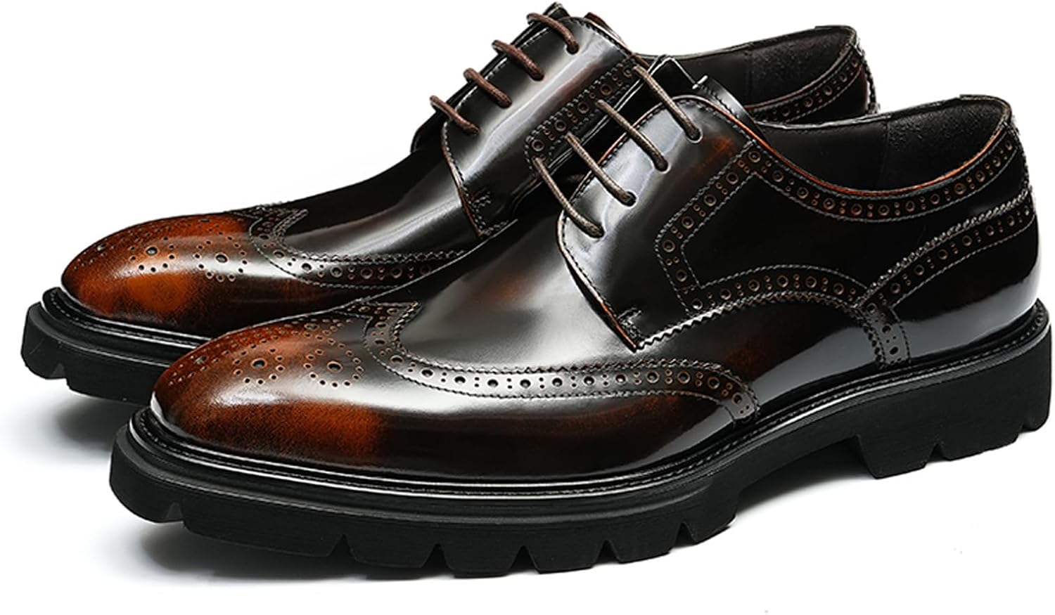 Мужские дерби современного дизайна Wingtip Brogue, шнуровка на 4 отверстия, полуботинки для полуофициального стиля, лакированная кожа, амортизированная подошва, для повседневной носки 96116 Windhana, коричневый — фото 3