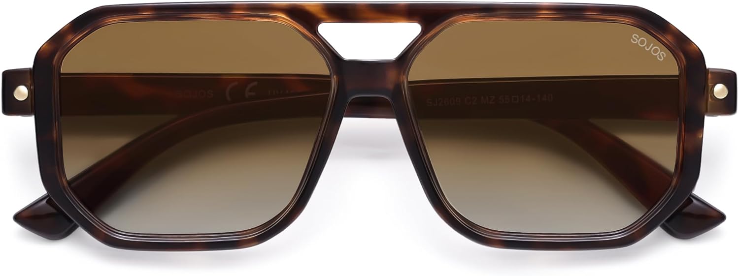 

Солнцезащитные очки-авиаторы SOJOS Retro Polarized Square Aviator для женщин и мужчин, винтажный стиль 70-х, защита от УФ-излучения UV400, модель SJ2609, Tortoise Brown Grading Lens