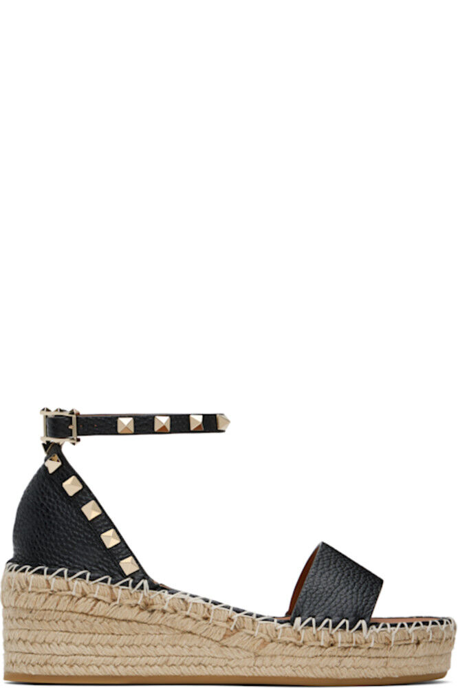 Черные сандалии Rockstud с открытым носком на плоской подошве Valentino Garavani