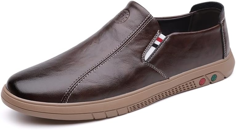 

Мужские кожаные слипоны повседневные лоферы комфортные противоскользящие с мягкой подошвой для ходьбы, вождения, работы, офиса и прогулок Igzbibg, коричневый