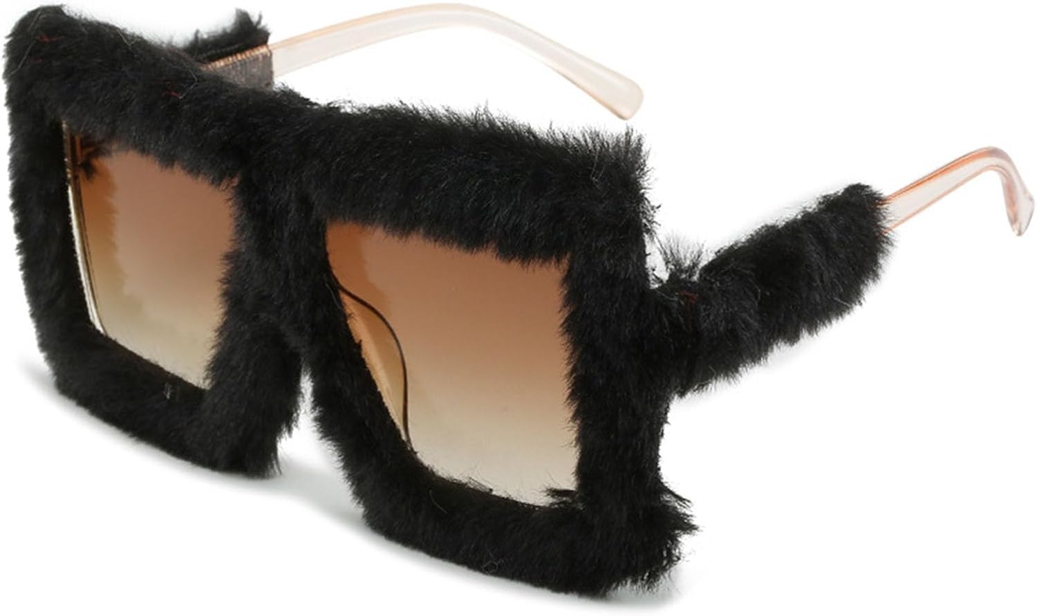 

Меховые солнцезащитные очки в стиле Y2K для женщин и мужчин, пушистые плюшевые солнцезащитные очки, модные очки для вечеринок, панк-стиль, мягкие бархатные солнцезащитные очки YISHATIER, Black / Brown
