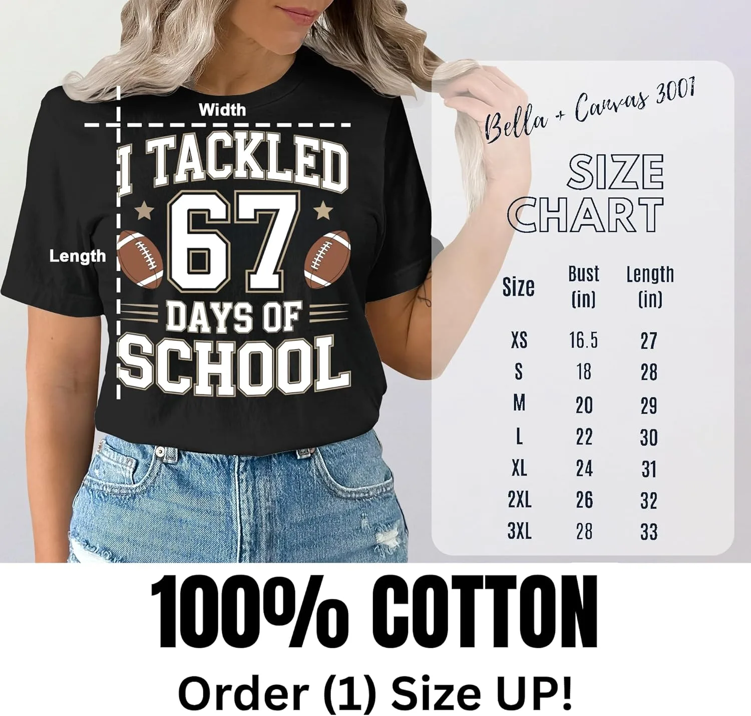 Футболка Football Fan 67 Days of School - забавная унисекс футболка для мужчин и женщин, спортивная одежда к началу учебного года, подарок для команды GENERIC, черный — фото 3