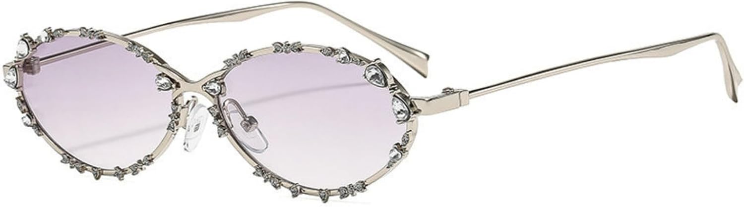 

Солнцезащитные очки COTIA Fashion Oval Bling Diamond Sunglasses для женщин и мужчин, милые, с металлическими стразами, для активного отдыха, путешествий и вечеринок, Light Grey