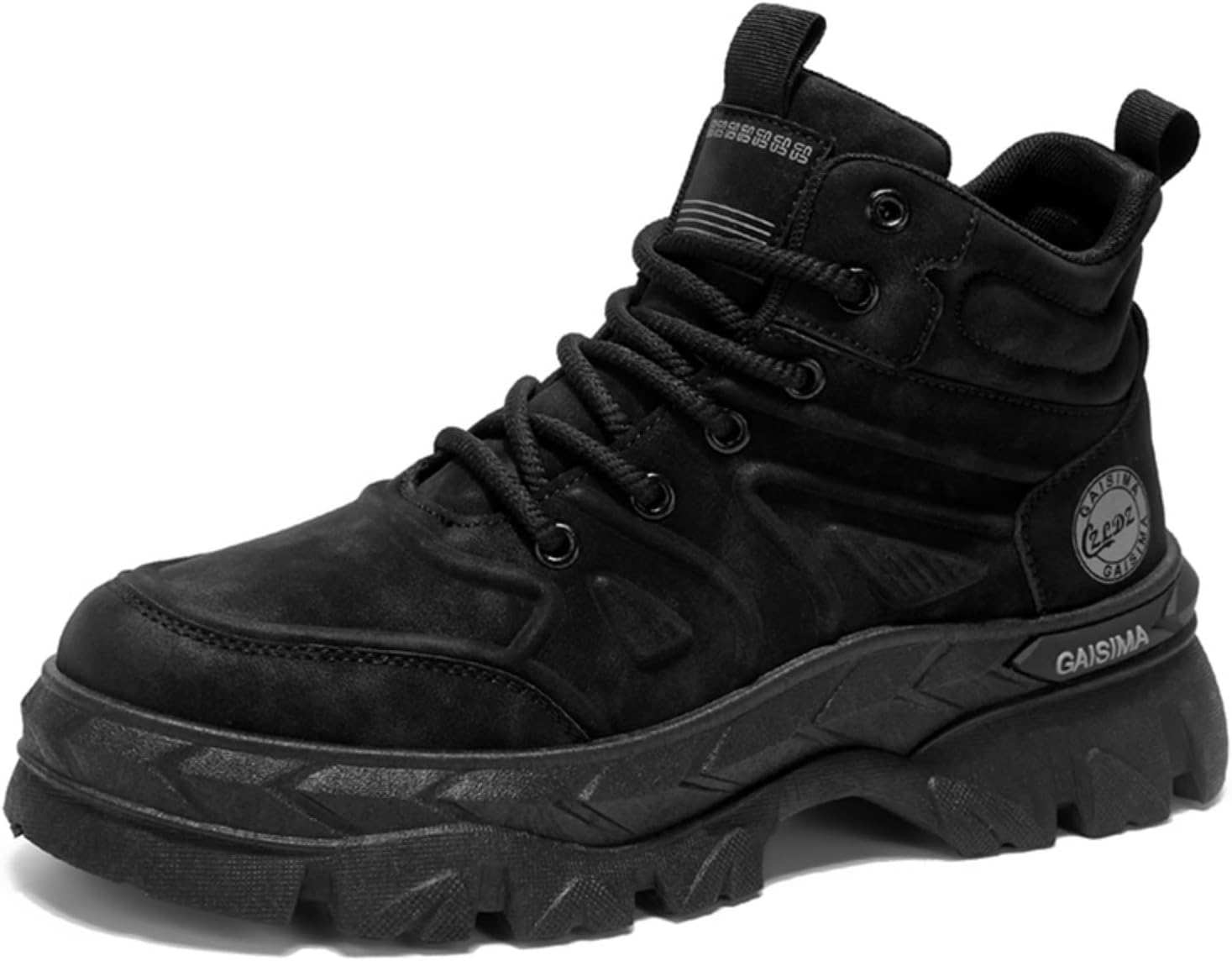 

Мужские модные кожаные массивные кроссовки с комфортной платформой, круглым носком, на шнуровке, высокие повседневные ботинки до щиколотки с нескользящей подошвой, легкие для работы, прогулок, ежедневных поездок и походов Yrzhgdl, черный