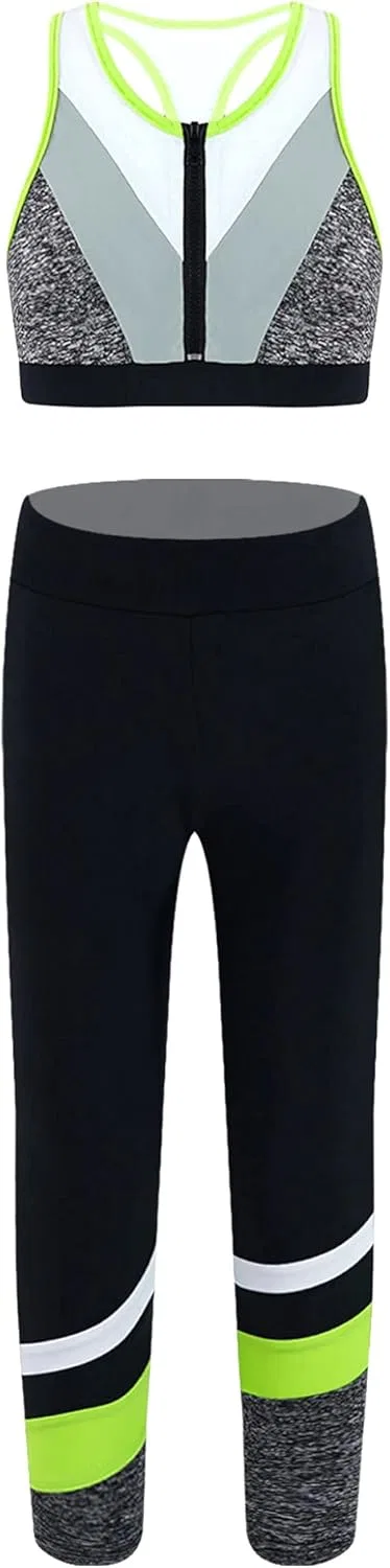 Детский спортивный костюм для танцев Yartina, топ и леггинсы, Black-b