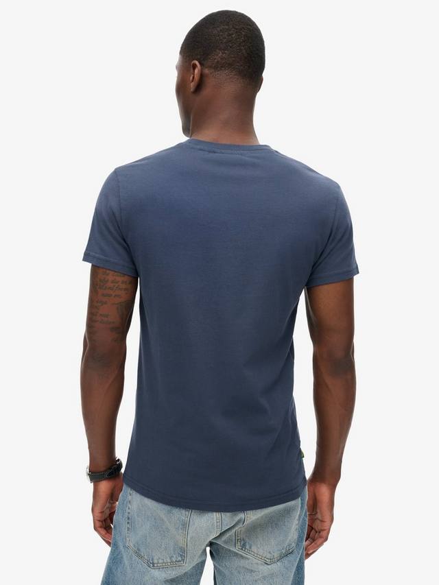 Футболка Slim Fit с круглым вырезом из хлопка Superdry, Navy/Fluro Lime — фото 2