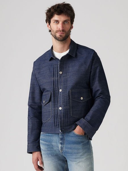 Винтажная одежда LEVI'S 1879, органическая жесткая плиссированная рубашка Levi'S, Medium Indigo - Worn In