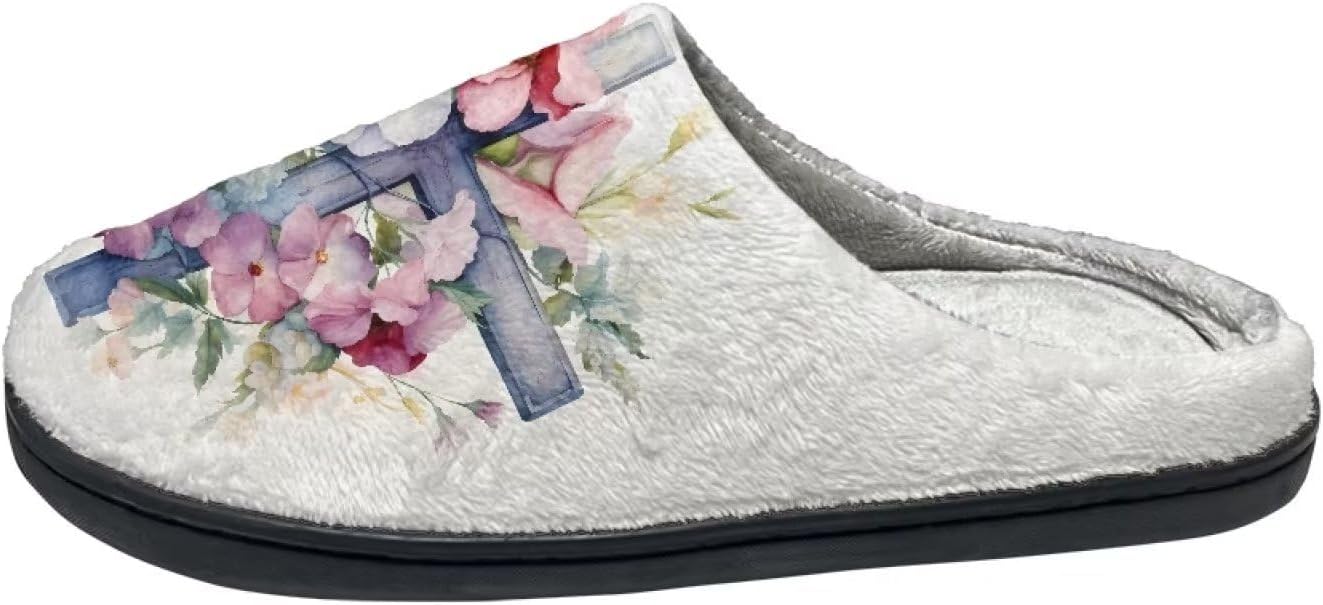 

Домашние и тапочки для женщин, мужские удобные фланелевые теплые тапочки на плоской подошве, зимние домашние сабо Tofrimade, Floral Cross