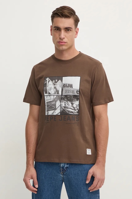 

Хлопковая футболка AWEST Pepe Jeans, коричневый