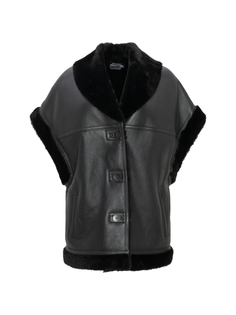

Кожаное пальто с короткими рукавами Made For Generations WOLFIE FURS, черный