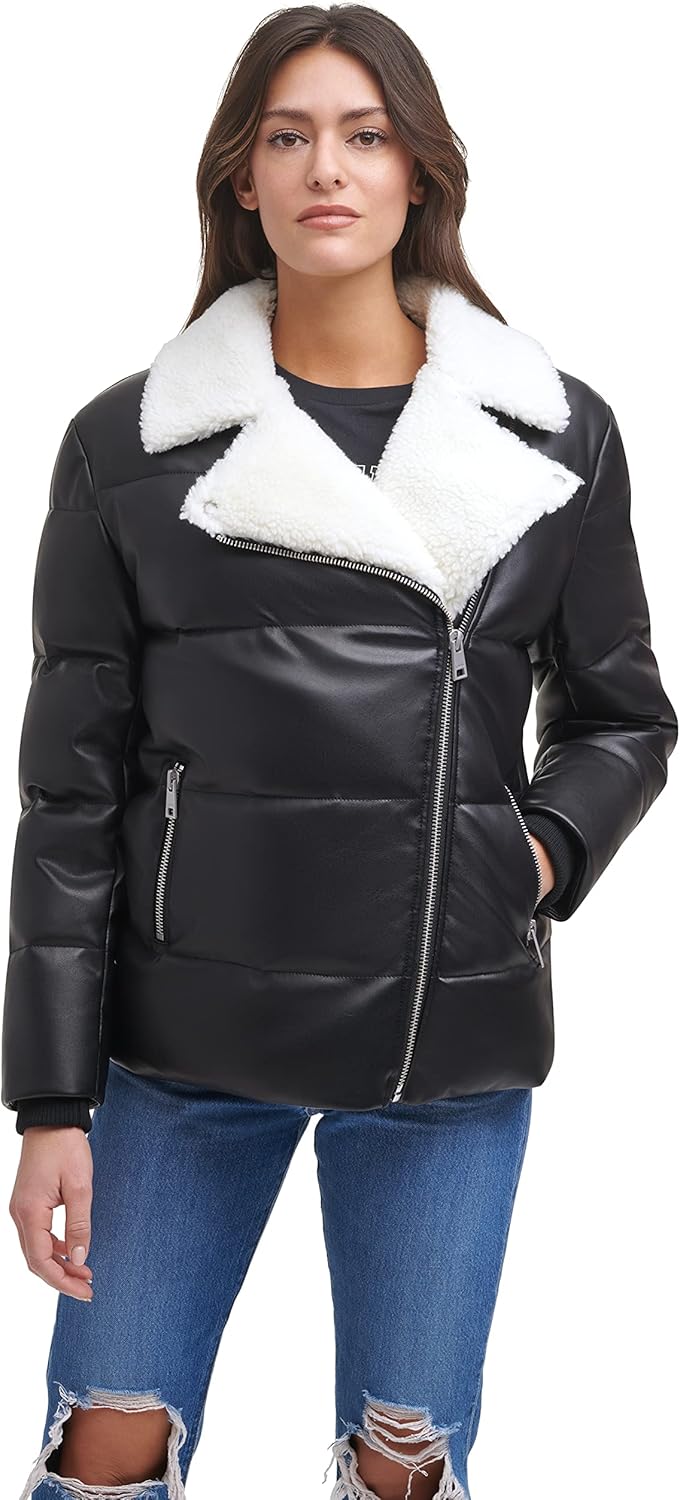 

Levi's Женская пуховик Breanna с искусственным мехом, Black Faux Fur Trimmed Moto