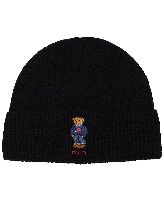 

Мужская однотонная шапка-бини с медведем Polo Ralph Lauren, черный