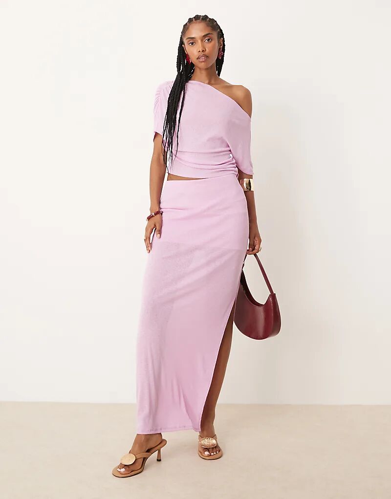 

Юбка макси ASOS DESIGN Mix & Match из полупрозрачной сетки с боковыми разрезами сиреневого цвета