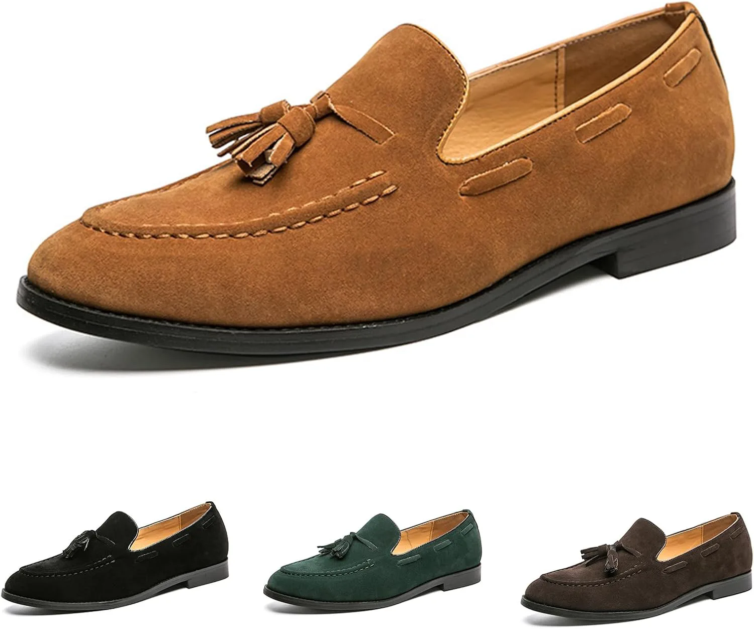 Мужские замшевые туфли с кисточками Penny Loafers, классические слипоны с низким каблуком-блоком, офисная и деловая обувь, повседневные туфли для вождения, плоская повседневная обувь, большой размер 6-14 NEKGNL, желтый