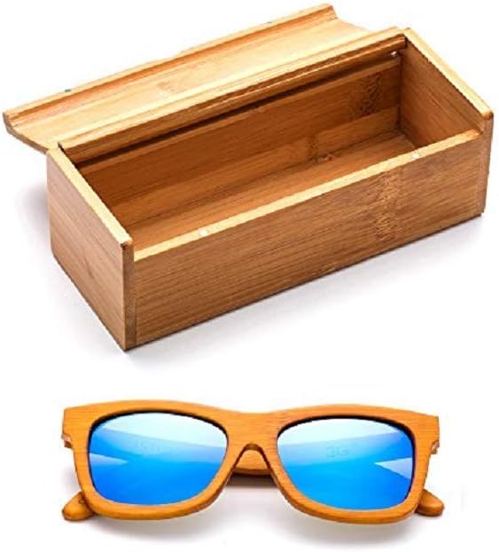 

Оригинальные солнцезащитные очки ручной работы из бамбука, с антибликовым поляризационным покрытием, деревянными пружинными петлями и бамбуковой коробкой Newbee Fashion Sunglasses, Dark Blue With Case