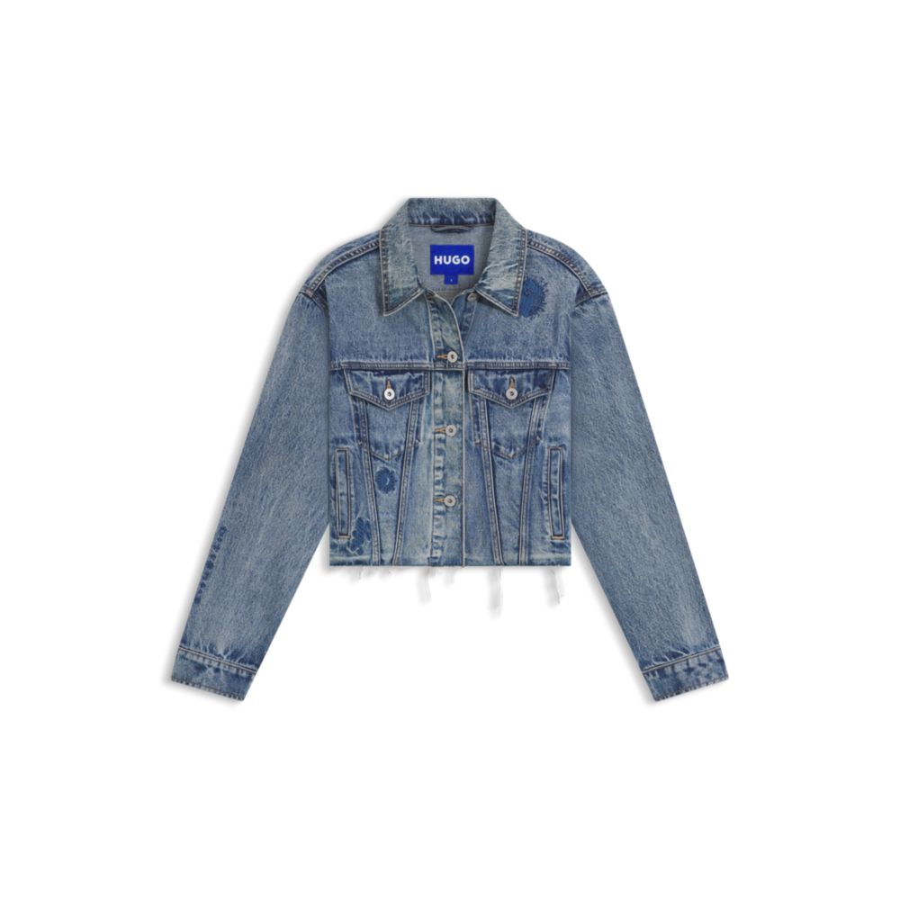 

Джинсовая куртка свободного кроя с вышитыми узорами HUGO, синий