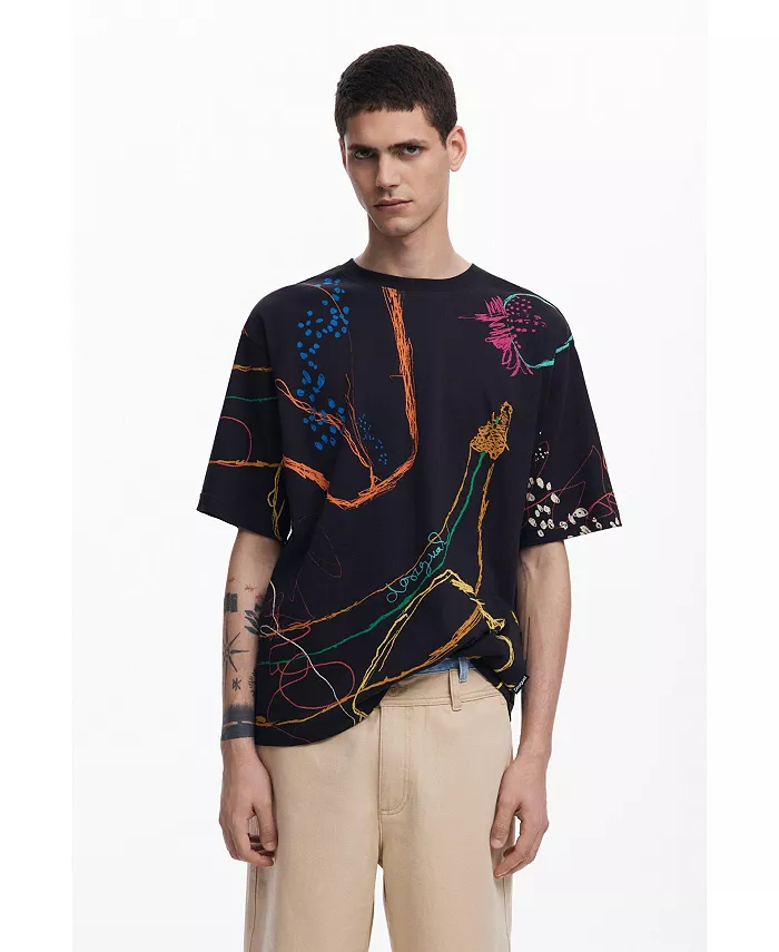 

Мужская футболка с коротким рукавом и принтами Desigual, черный