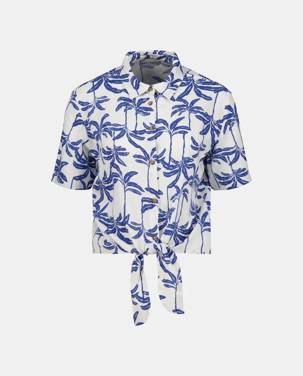 

Женская рубашка с коротким рукавом и узлом Easy Wear, белый