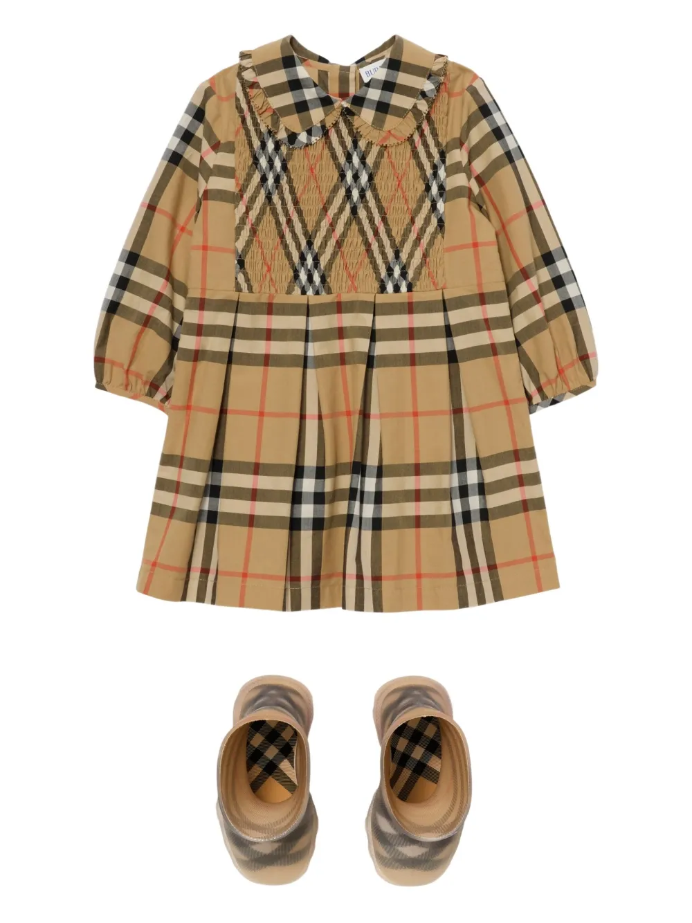 Клетчатое повседневное платье со сборками BURBERRY KIDS, коричневый — фото 3